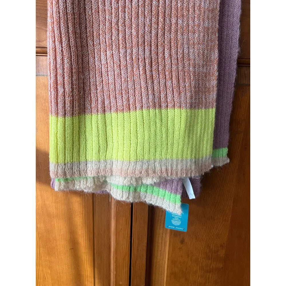 NWT By Anthropologie Colorblock Stripe Wool Blend Scarf Pink Winter Wrap